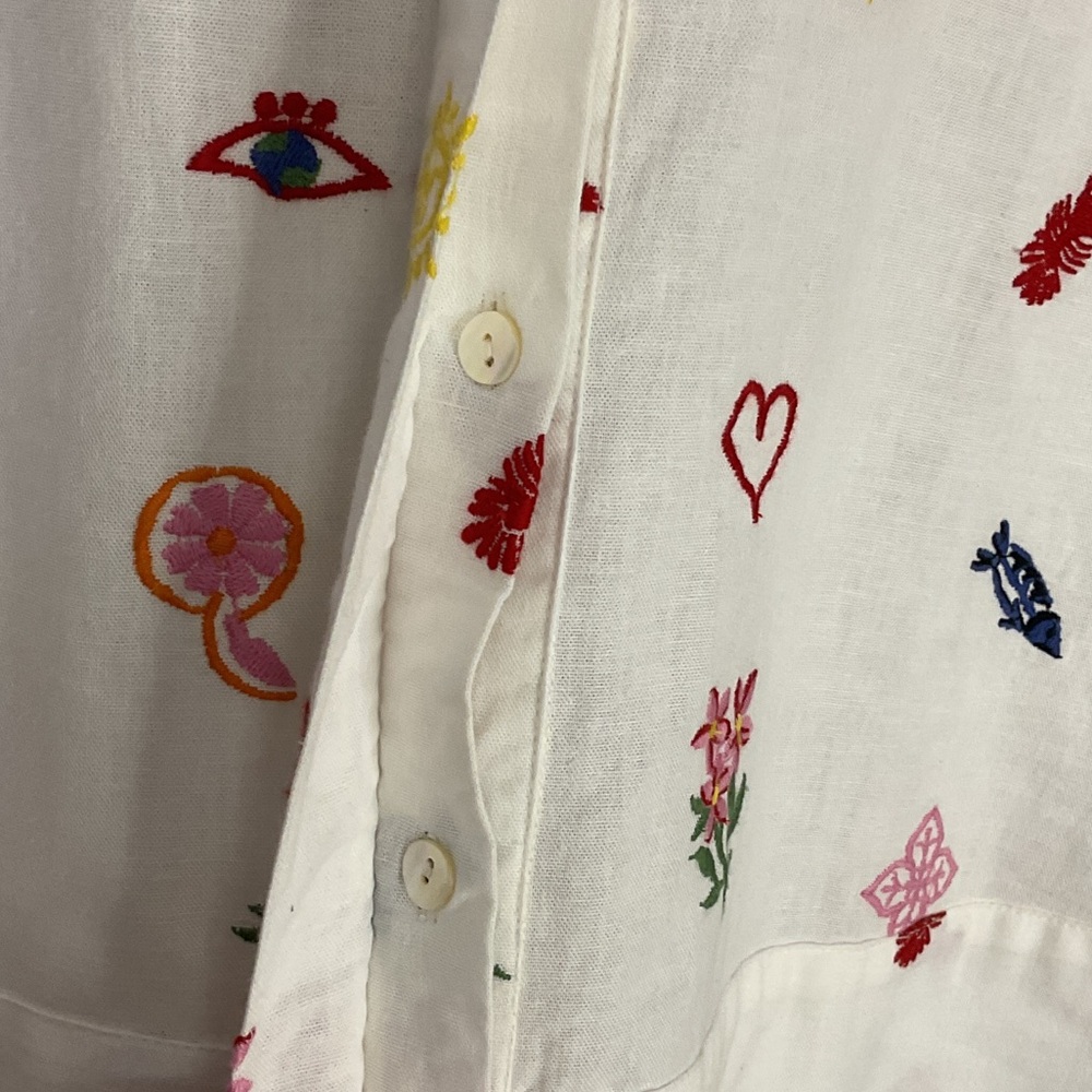 Caroline Constas White Crop Button Up Embroidered Top Med Summer Print Linen - Picture 5 of 13